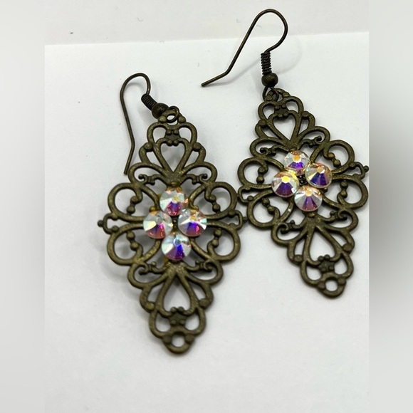 Earring Lot Boho Hippie Dangle Earrings 6 pairs Fun Beads Rhinestones Dangle - Picture 3 of 8